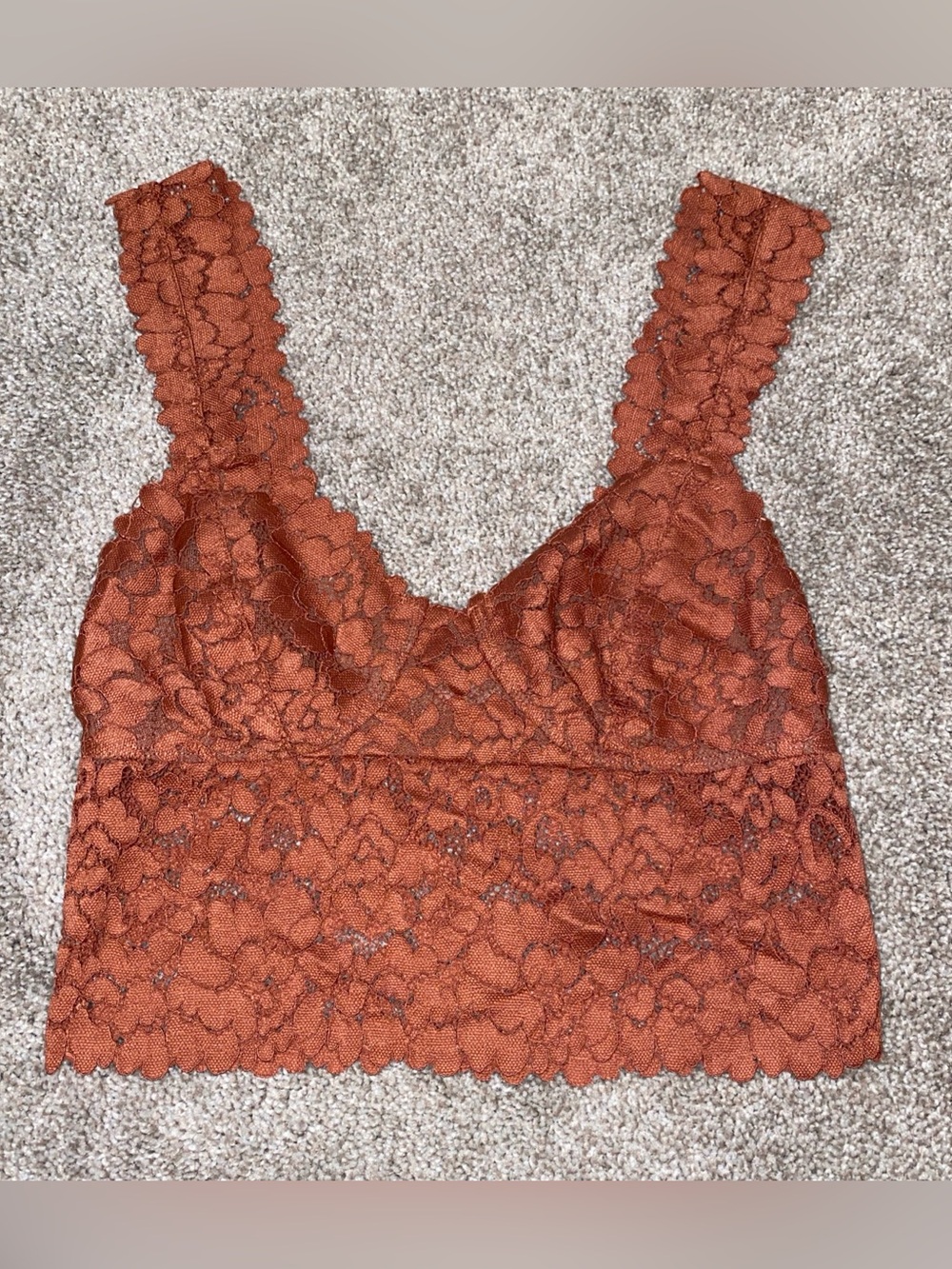 Free People Lace Brami Bra Bralette Size XS Terra Cotta Scalloped Trim